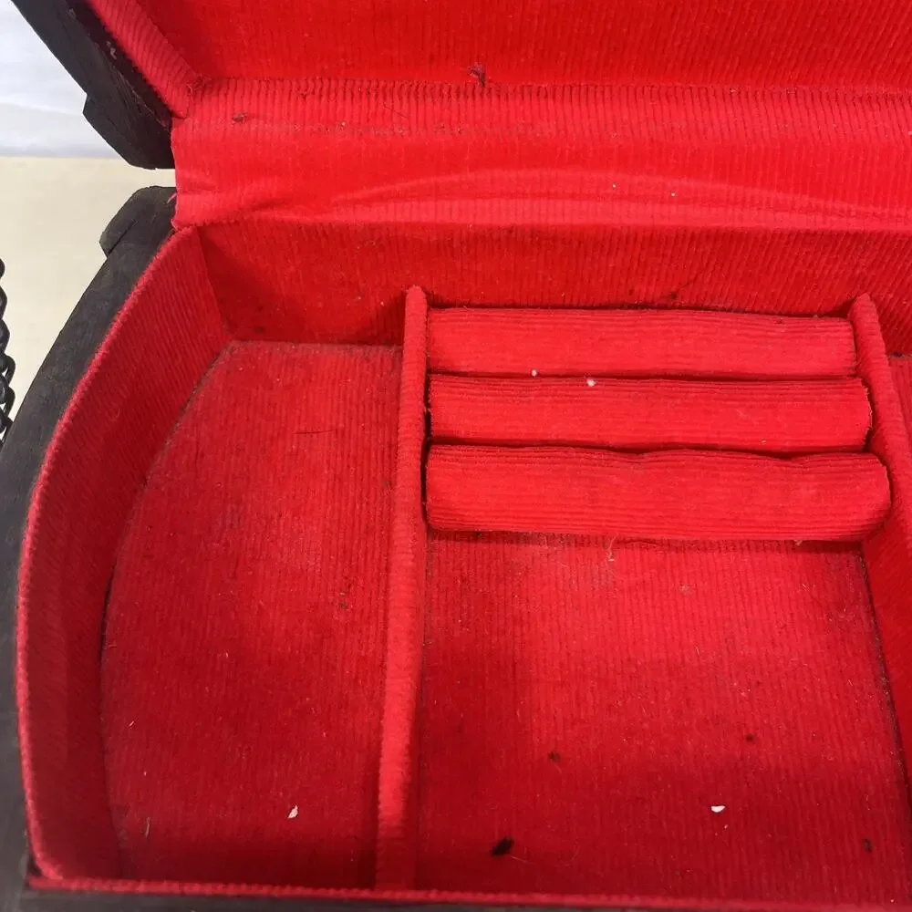 Vintage S. Sper Bijou Valet Jewelry Box Wooden Red Interior